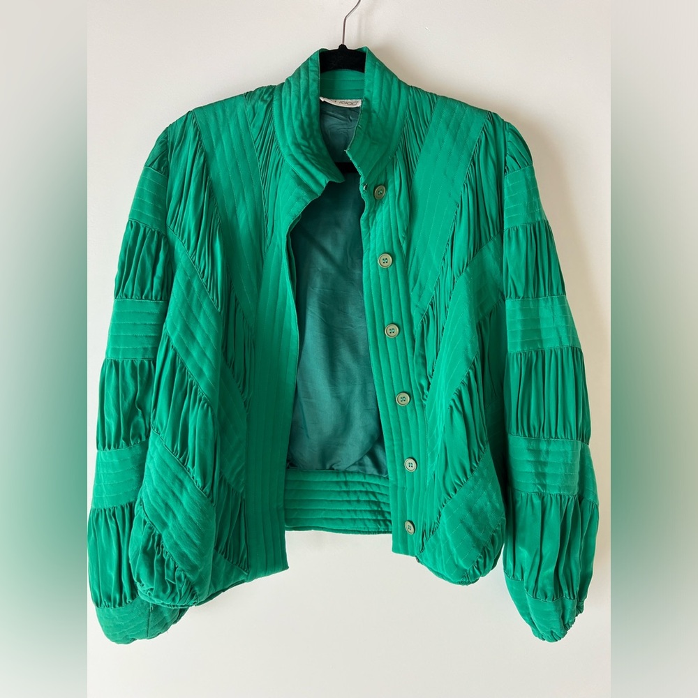 1980s Pia Rucci Emerald Silk Bomber Jacket
